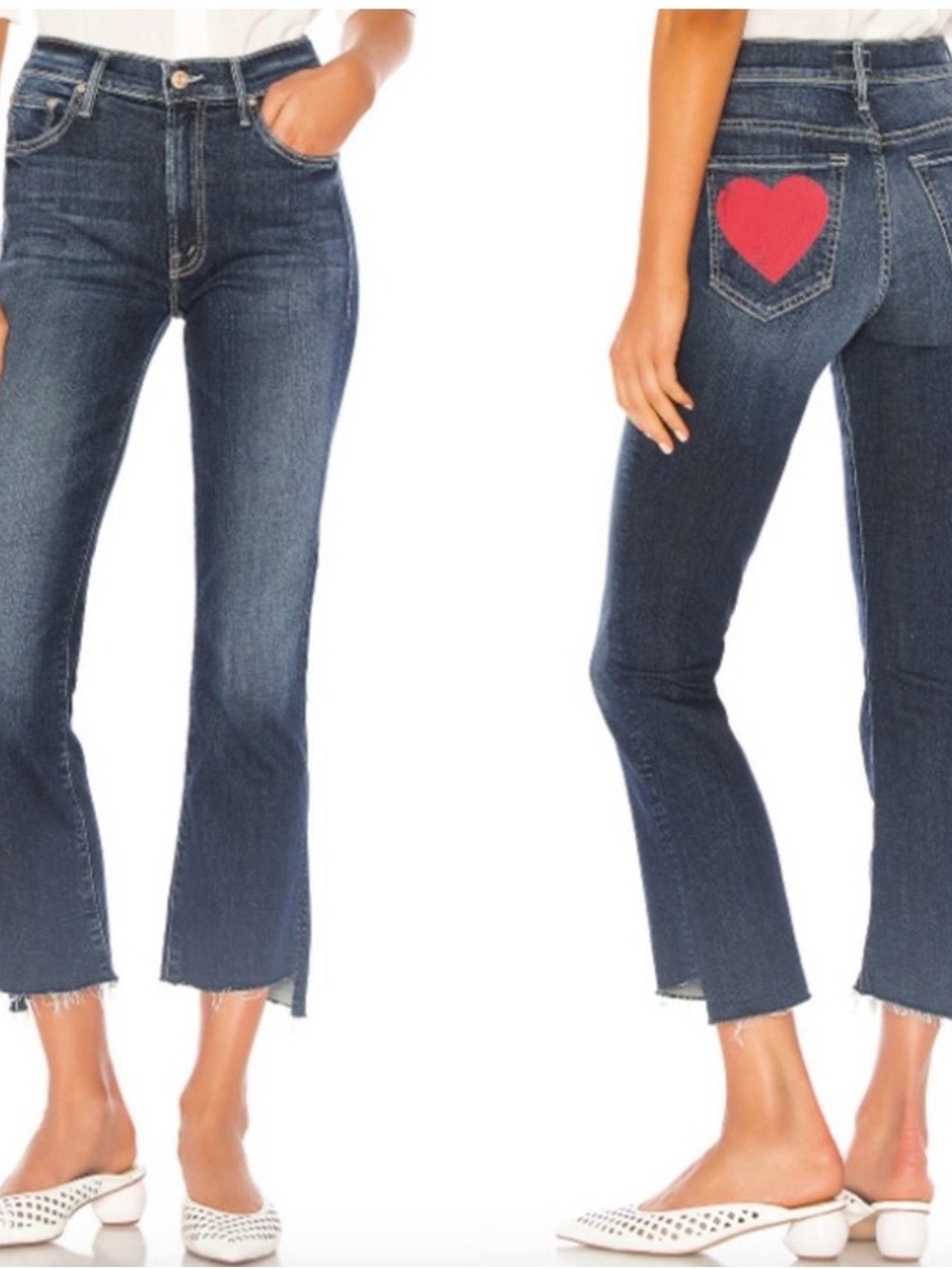 MOTHER Dark Insider Crop Step Fray Straight Jeans Heart Pocket LN Size 27